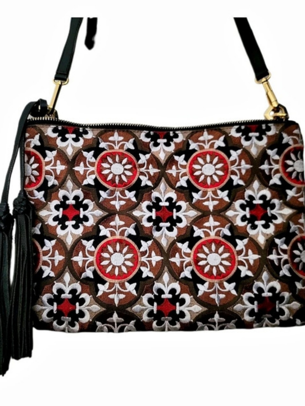 Oryany Embroidered Crossbody Bag in Brown & Black Like New